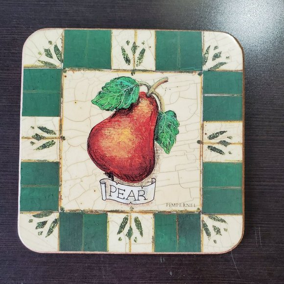 Pimpernel Coasters, set of 6, Cork Backed, Fruit Medley, Apple Cherry Grape Pear - Picture 4 of 9